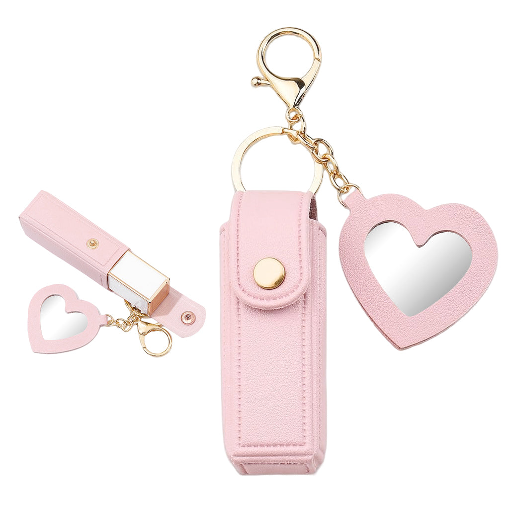 MAYCREATE Lipstick Holder Keychain, PU Lipstick Case Holder Key Chain with Heart Shape Mirror, Portable Chapstick Keychains Sleeve, Travel Lip Balm Organizer for Women Girls (Pink) MAYCREATE Lipstick Holder Keychain, PU Lipstick Case Holder Key Chain with Heart Shape Mirror, Portable Chapstick Keychains Sleeve, Travel Lip Balm Organizer for Women Girls (Pink)